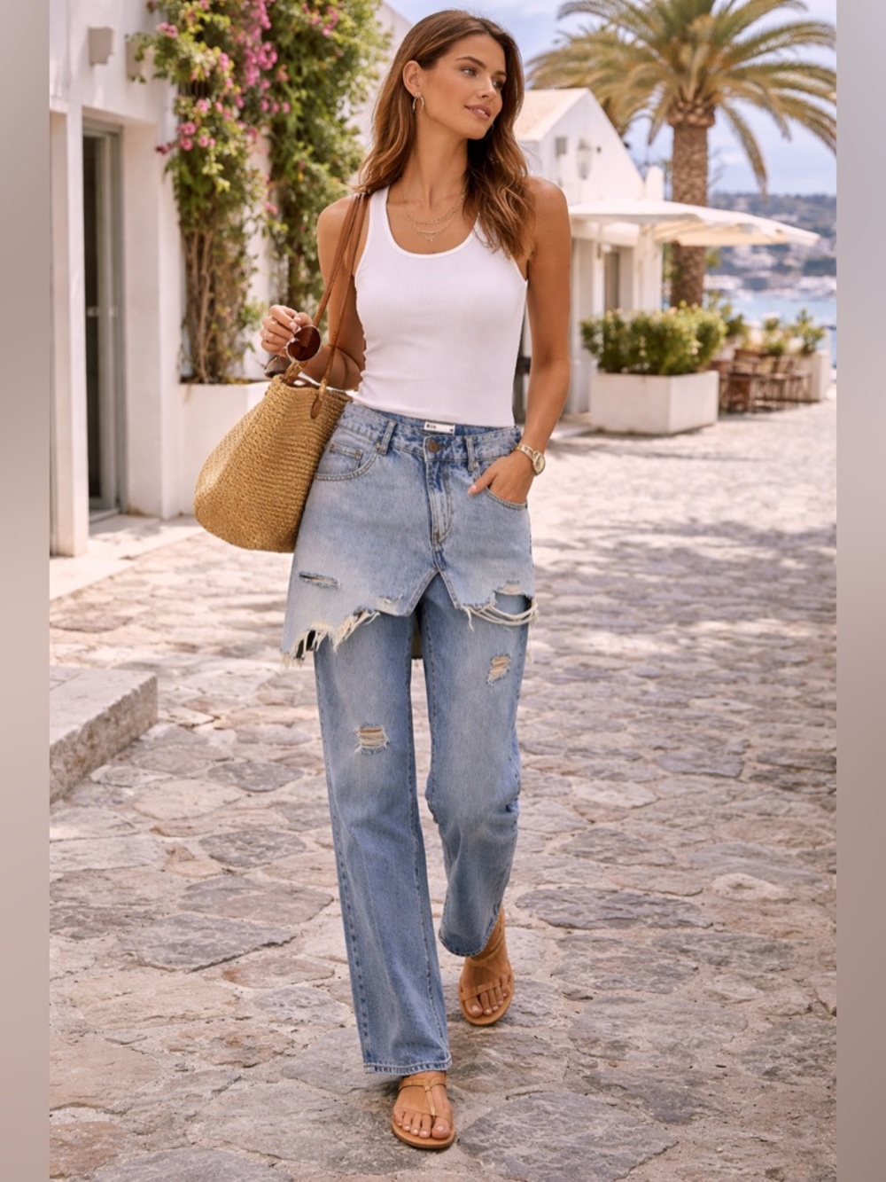 Zara Light Blue Distressed Boyfriend Jeans